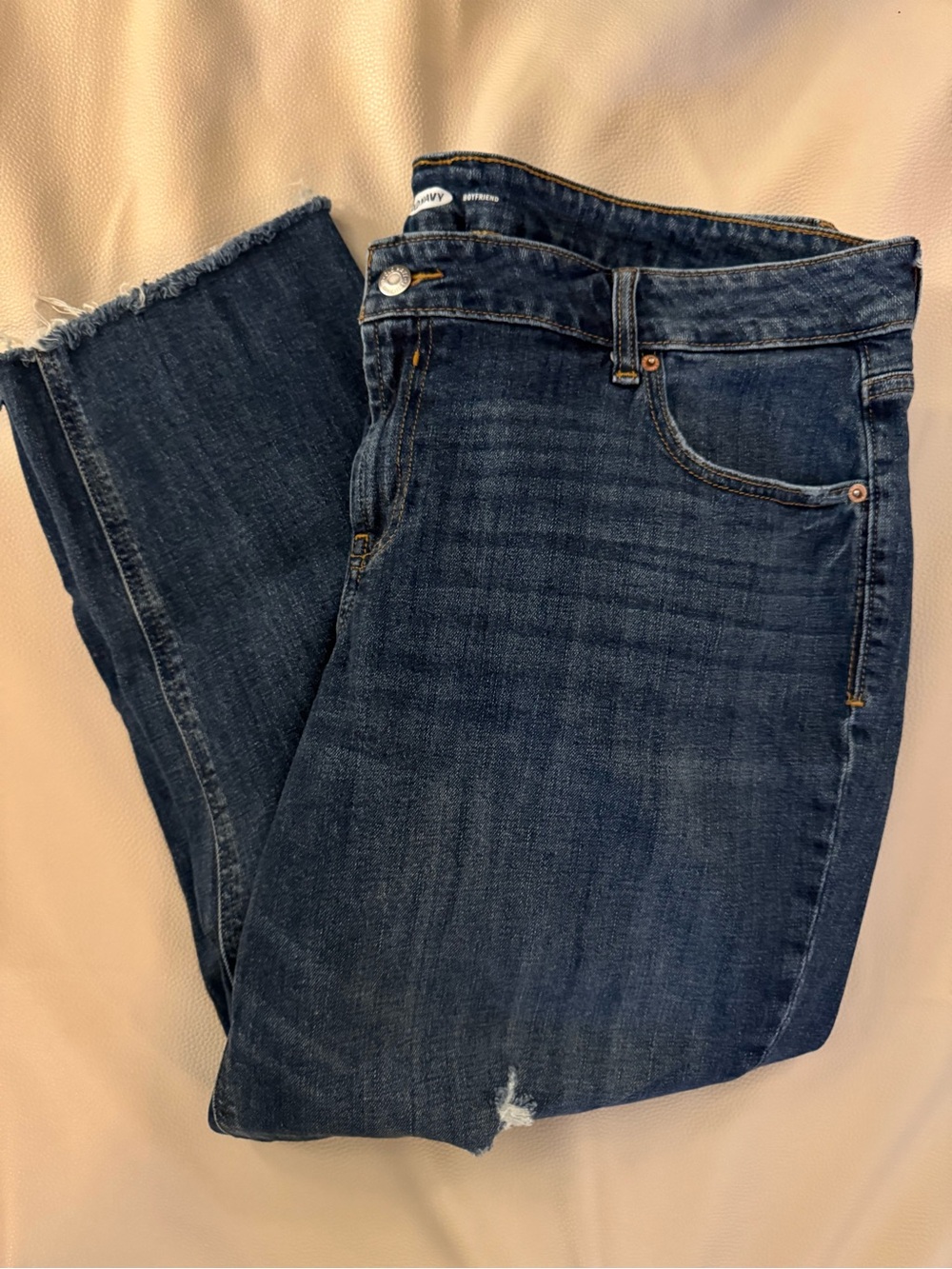 Old Navy Dark Blue Boyfriend Jeans with Frayed Hem